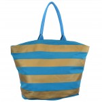 9205- TURQUOISE & GOLD STRIPES CANVAS TOTE BAG